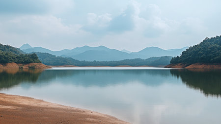 The wide, open landscapes of Lam Takhong Reservoir, perfect for scenic nature photography.の素材