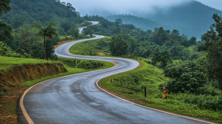 The winding roads and scenic hills at Wang Nam Khiao, a perfect escape from city life.の素材