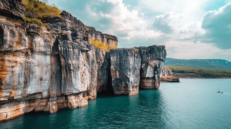 The impressive cliffs and rock formations at the Srinakarin Dam, perfect for photography.の素材