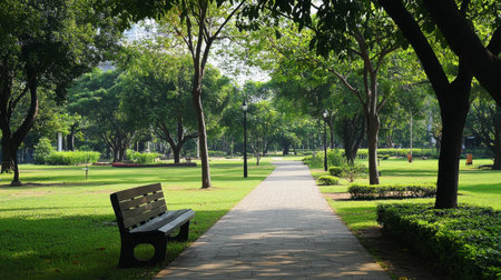 The peaceful atmosphere of Mueang Nakhon Ratchasima Public Park, with lush green landscapes.の素材