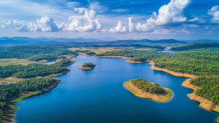 The wide, open landscapes of Lam Takhong Reservoir, perfect for scenic nature photography.の素材