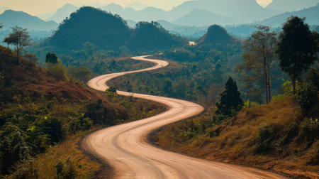 The winding roads and scenic hills at Wang Nam Khiao, a perfect escape from city life.の素材