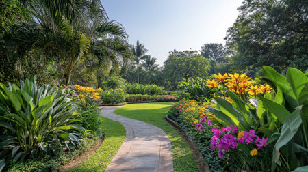 A serene walk through Khon Kaen's botanical gardens, with rare flowers and plants from around the region.の素材