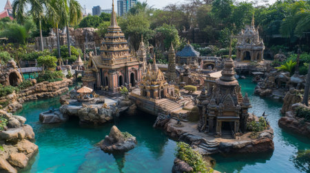 A visit to the Mini Siam park in Pattaya, featuring miniature replicas of famous landmarks from around the world.の素材