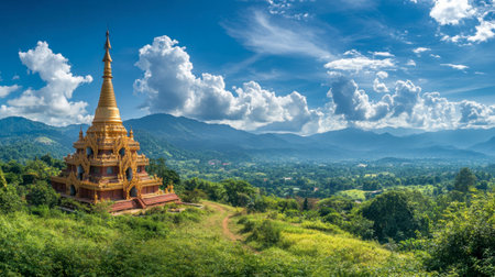 A wide-angle view of the Three Pagodas Pass, offering a glimpse into Thailand border with Myanmar.の素材