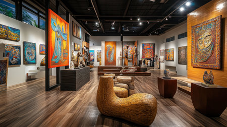 The cultural vibrancy of Khon Kaen's art galleries, showcasing contemporary and traditional Isan art.の素材