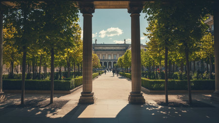 The elegant entrance to the Palais Royal, with its symmetrical columns and gardens.の素材