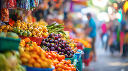 The lively energy of Khon Kaen's street markets, with vendors selling fresh produce, handmade goods, and local delicacies.の素材