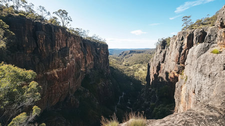 The striking cliffs and scenic views from Hellfire Pass, a place steeped in history and natural beauty.の素材