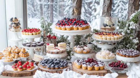 A beautiful dessert buffet featuring Northern sweets like berry tarts and pastries, perfect for a special occasion.の素材