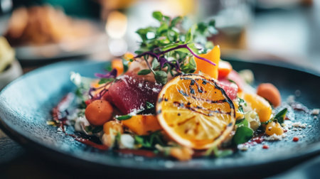 A close-up of a beautifully plated Northern dish, showcasing its vibrant colors and enticing presentation.の素材
