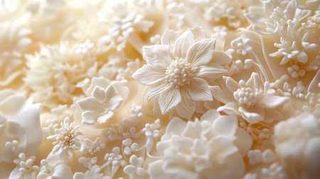 A close-up of sweetmeat decorations for a wedding cake, featuring delicate sugar flowers and intricate designs.の素材