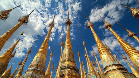 The intricate, golden spires of Wat Thung Setthi, a peaceful temple blending modern and traditional Thai architecture.の素材