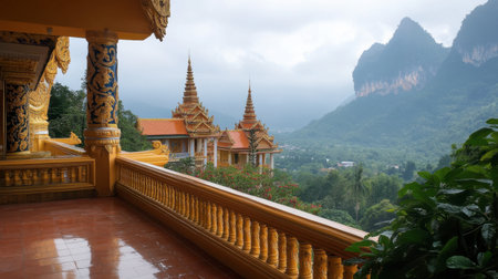 The peaceful atmosphere at Wat Tham Sua, with its panoramic views and grand temple architecture.の素材