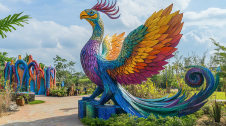 The unique and colorful sculptures at Love Art Park in Pattaya, offering a blend of art and nature.の素材