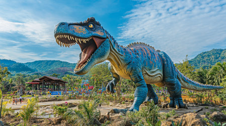 The unique dinosaur-themed attractions at Phu Wiang Dinosaur Park, a fun destination for families and history buffs alike.の素材