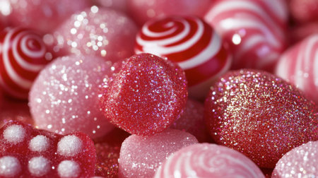 A delightful close-up of sweetmeats decorated with edible glitter, capturing their festive and celebratory spirit.の素材