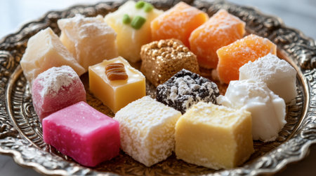 A selection of creamy milk-based sweetmeats, delicately placed on a decorative platter.の素材