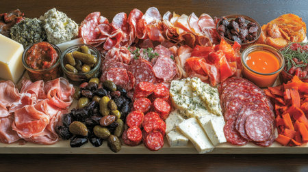 A vibrant spread of Northern appetizers, including cured meats, pickles, and cheeses, perfect for entertaining guests.の素材