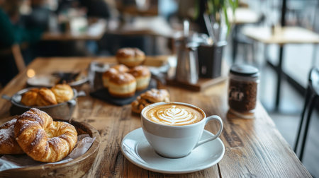 An inviting caf in the North featuring rustic decor, serving freshly baked pastries and hot beverages, perfect for warming up on a chilly day.の素材