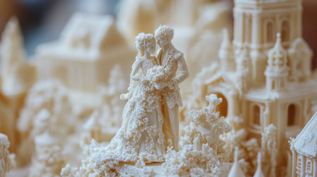 Close-up of beautifully crafted sugar figurines, each one more intricate than the last, perfect for celebrating special occasions.の素材