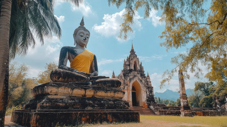 Nong Khai historic Wat Si Sumang temple, with its stunning golden Buddha statues and peaceful atmosphere.の素材
