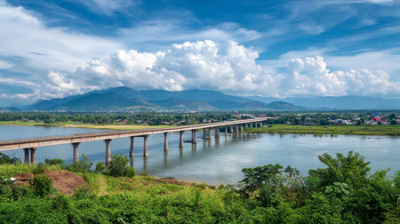 Nong Khai stunning view of the First ThaiLao Friendship Bridge, connecting Thailand and Laos.の素材