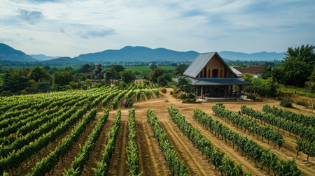 Nong Khai picturesque vineyards and wineries, offering wine tasting with a view of the surrounding countryside.の素材