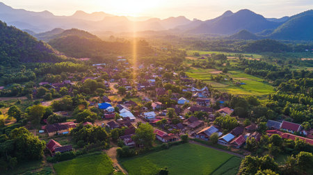 The charming rural village of Phon Phisai in Nong Khai, known for its scenic landscapes and traditional culture.の素材