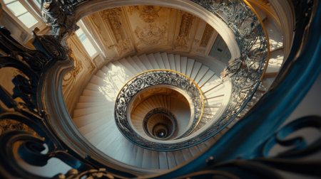 The grand spiral staircase of the Petit Palais, a stunning example of Parisian architecture.の素材