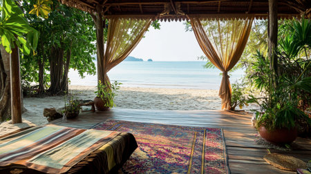 A traditional Thai massage being offered at a beachside spa in Phang Nga, inviting tourists to unwind and rejuvenate.の素材