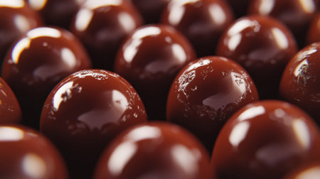 A tempting close-up of chocolate-covered sweetmeats, showcasing their glossy finish and rich texture.の素材
