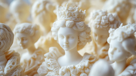 Close-up of beautifully crafted sugar figurines, each one more intricate than the last, perfect for celebrating special occasions.の素材