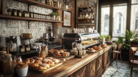 An inviting caf in the North featuring rustic decor, serving freshly baked pastries and hot beverages, perfect for warming up on a chilly day.の素材