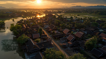 The Tha Bo District in Nong Khai, known for its beautiful countryside and traditional Thai villages.の素材
