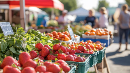 A vibrant farmer's market scene in the North, with vendors showcasing fresh produce, homemade jams, and traditional sweets.の素材