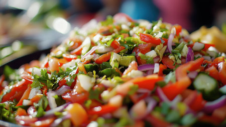 A close-up of a colorful traditional Thai salad prepared with local ingredients, showcasing the vibrant flavors of Satun.の素材