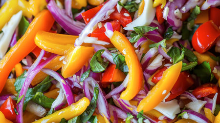 A close-up of a colorful Thai salad prepared with local ingredients, showcasing the vibrant flavors of Phang Nga.の素材