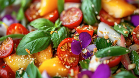A close-up of a colorful traditional Thai salad prepared with local ingredients, showcasing the vibrant flavors of Satun.の素材