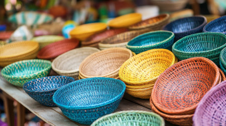 A colorful array of local handicrafts for sale at a market in Phang Nga, showcasing the region's artistic talent.の素材