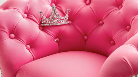 A bright pink princess chair with sparkling rhinestone details and a crown-shaped headrest, perfect for a royal playroom.の素材