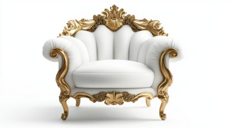A glamorous white and gold princess chair with baroque-style details, designed to create a royal atmosphere.の素材