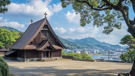 The historic Oura Church in Nagasaki, Japan's oldest wooden church, standing as a symbol of Japans Christian heritage.の素材