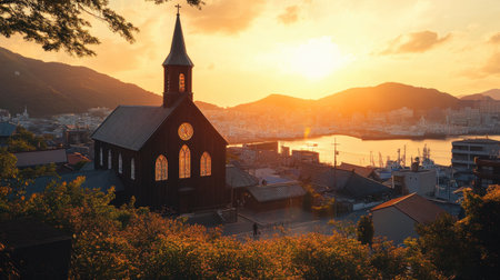 The historic Oura Church in Nagasaki, Japan's oldest wooden church, standing as a symbol of Japans Christian heritage.の素材