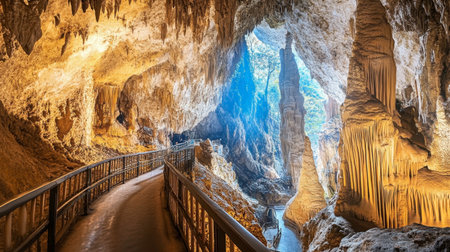 The dramatic rock formations of the Akiyoshido Cave in Yamaguchi, Japan's largest limestone cave system.の素材