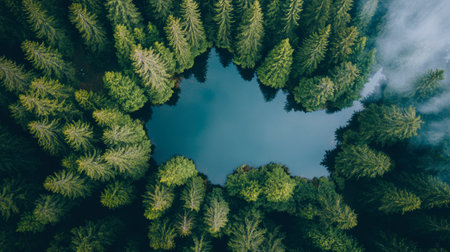 A drone aerial view of Swift Lake, capturing the vastness of the water and surrounding forests from high above.の素材