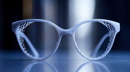 Handcrafted glasses with 3D-printed elements, merging artisanal tradition with cutting-edge technology.の素材