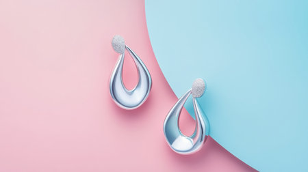 Modern abstract-shaped earrings displayed against a soft pastel-colored background.の素材
