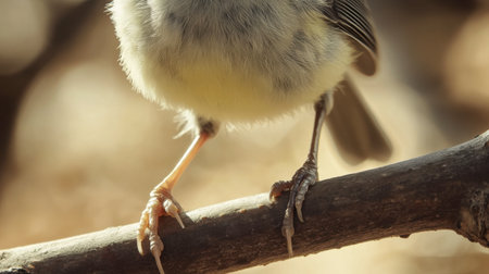 A close-up of a little bird's delicate feet grasping a branch, showcasing the beauty of its features.の素材