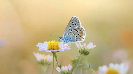 A butterfly perched delicately on a wildflower, showcasing the beauty of both the insect and the flower in a harmonious natural setting.の素材